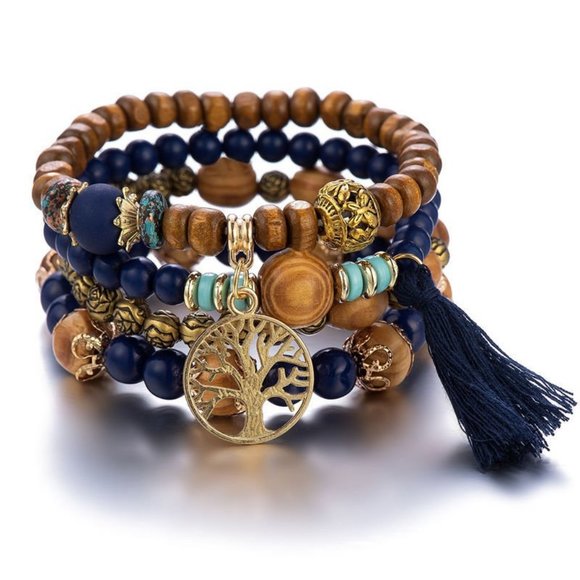 Jewelry - Bohemian Stacking Bracelet for Women With‎ Tree of Life Charm and Navy Ta…